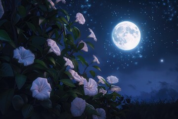 Wall Mural - Night blooming process by adding a bright full moon and deep night time sky. 