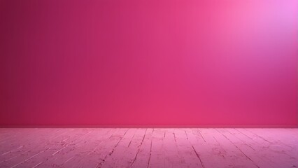 Wall Mural -  An empty room boasts a pink wall, wooden floor at its center, and is bathed in a spotlight's glow