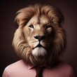Reassuring lion in pink shirt and tie