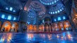 The Blue Mosque in Istanbul, Turkey. (Sultanahmet Camii). The Mosque is decorated with MAHYA specially for Ramadan. Writes to the mahya: 