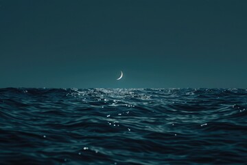 Wall Mural - deep blue moonlit ocean at night with calm waves would make a great travel background for any coasta