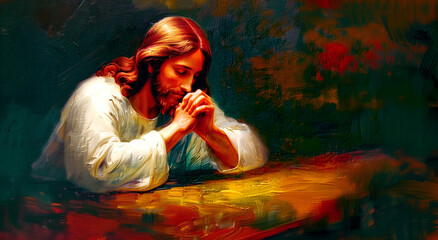 Wall Mural - Artistic painting of portrait of Jesus Christ praying