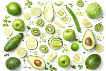  Healthy green food background Isolated on solid white background