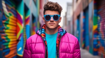 Canvas Print - Man in Pink Jacket Wearing Sunglasses