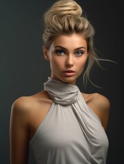 Canvas Print - Woman in Gray Dress With High Bun