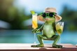 Funny frog wearing summer hat and stylish sunglasses,