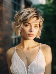 Canvas Print - Blonde Woman in White Top