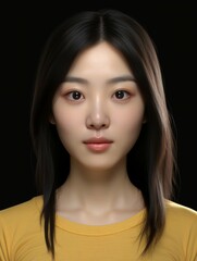 Canvas Print - Asian Woman With Long Hair in Yellow Shirt