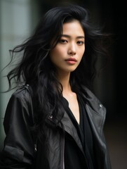 Poster - Woman With Long Black Hair and Black Jacket