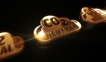 Wall Mural - CO2 neutral zero emission decarbonize symbol digital 3d illustration