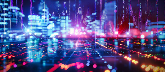 Poster - futuristic digital network and technology, blue light communication in modern cyberspace, concept of