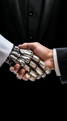 Poster - Human and Robot Handshake Symbolizing AI Collaboration. Generative ai