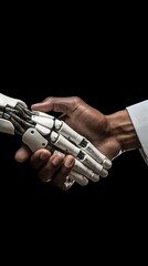 Poster - Human and Robot Handshake Symbolizing AI Collaboration. Generative ai