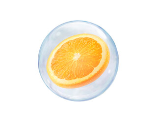 Wall Mural - Fresh orange, in bubble isolated on white background