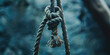 Rope Knot Strength - Hanging Loop Against simple background with copy space. Close-up of a sturdy rope knot forming a loop, suicide. 