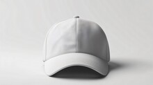 A Plain White Baseball Cap Is Sitting On A Solid White Background. The Cap Is Unworn And Has A Classic Six-panel Design With A Curved Brim.