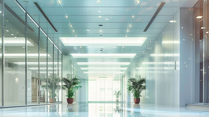 Wall Mural - Luxurious modern hallway with elegant architecture and design elements, emphasizing sophistication and contemporary aesthetics in business settings