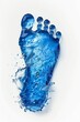 Water carbon footprint, Top view of a human foot print made from waterdrops on a white background, AI generated