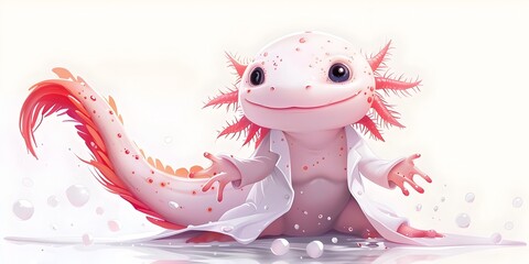 Poster - Curious Axolotl Scientist Studying in a Whimsical Laboratory Setting
