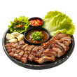 © SuperPixel Inc - Front view of Samgyeopsal with thick slices of grilled pork belly isolated on a white transparent background