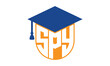 SPY initial letter academic logo design vector template. school college logo, university logo, graduation cap logo, institute logo, educational logo, library logo, teaching logo, book shop, varsity