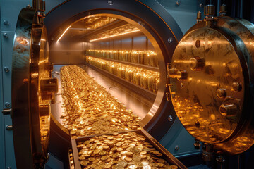 Poster - A money vault filled with gold. Generative AI.