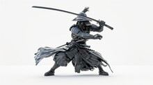 3D Rendering Of A Samurai Warrior In Full Armor, Wielding A Katana Sword. The Samurai Is Depicted In A Dynamic Pose, Ready To Strike.