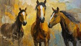 Fototapeta  - Golden Gallop: Abstract Horse Artwork Featuring Large Strokes of Oil Paint, Perfect for Modern Spaces and Wall Art Displays