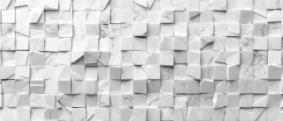 Sticker - Abstract white and gray marble mosaic tiles with jagged edges, cubic background.