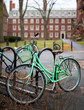 Bicycles on the streets of Cambridge, MA, USA on a winter day.