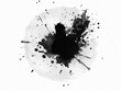 Black ink splatted onto white background, Black ink splat with splatter and copyspace.