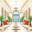 Lobby hall hotel flat vector illustration isolated