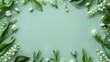 Flat Lay of White and Green Flowers on Mint Green Background