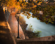 autumn view street lamp Lungotevere in Rome