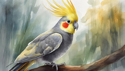 Cockatiel isolated on art background, cutout