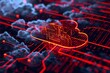 visualize software cloud code of data leak out in red color and dark background