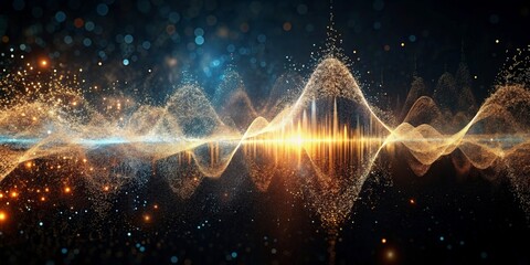 Wall Mural - 3D rendering of abstract digital sound waves. Sound waveform with particles. AI generated