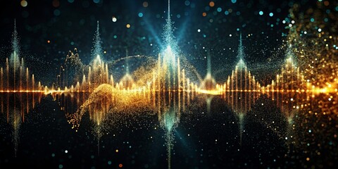 Wall Mural - 3D rendering of abstract digital sound waves. Sound waveform with particles. AI generated