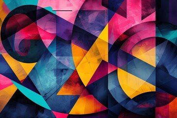 Wall Mural - Abstract Geometric Shapes in Vibrant Colors, Modern Art Background, Digital Illustration