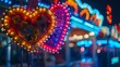 Day of Ice Cream at night, mechanical hearts pulsing with carnival lights, flavors celebrating canine companionship, joy and innovation under the stars low noise