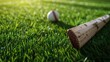 Close-up of a cricket bat and ball on green grass