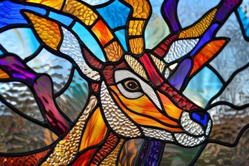  graceful gazelle depicted in colorful stained glass, Vibrant Stained Glass Style, elegant, detailed