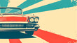 © edojob - Vintage car with retro sunburst background