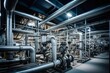 A comprehensive look at the complex machinery and vast industrial filter system within a thriving manufacturing plant