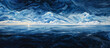 Calm dark blue ocean with bright white misty horizon line and reflections of clouds on the water - surreal dreamy seascape 