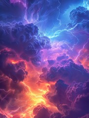 Surreal sky, cloudscape with colorful lightning, storm brewing high resulution