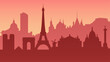 Silhouette of famous sights and places in Paris. Vector background 