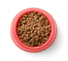 Wall Mural - Dry pet food in red plastic bowl