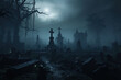 Misty Graveyard with Creepy Atmosphere Under Full Moon