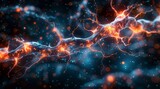 Fototapeta Kosmos - A blue and orange galaxy of neurons
